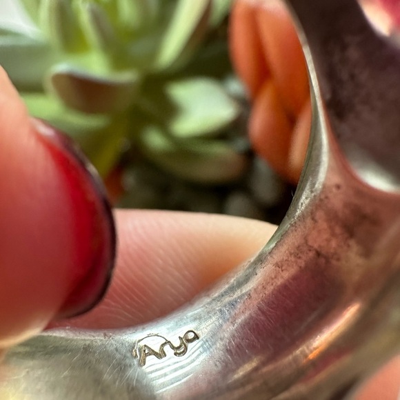 Arya Design Signed 925 Sterling Silver Gold Amethyst Hammered Boho Ring Size 8 - Picture 10 of 16